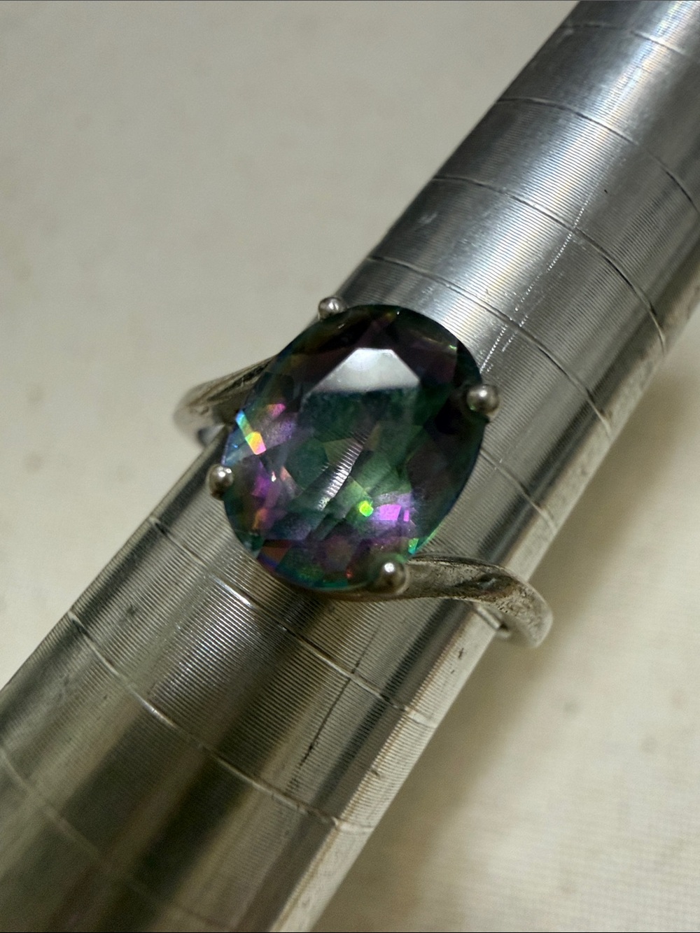 Sterling Silver 925 Mystic Topaz Oval Solitaire Ring in Iridescent size 6 - Picture 5 of 12